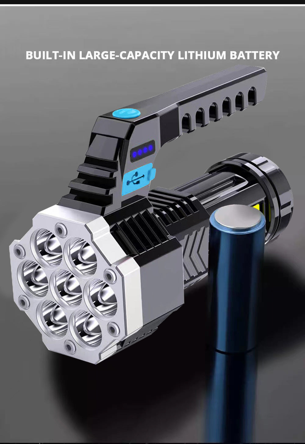 High Power LED Flashlight Powerful USB Rechargeable Torch Handheld Portable Outdoor Lamp Built-in Battery COB 7 LED Flashlights