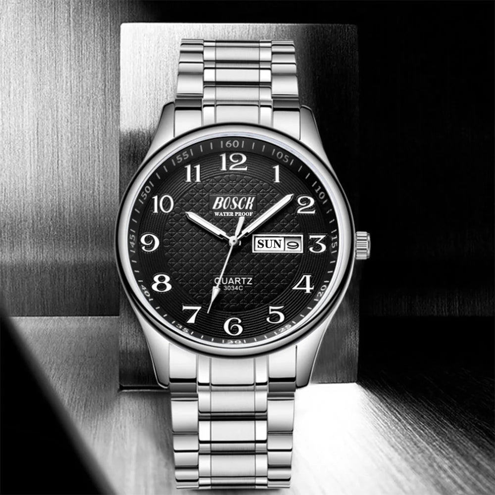 BOSCK Analog Mens Watch 40mm Easy Read Stainless Steel Business Watch for Men Mens Wrist Watches Wrist Watch for Men