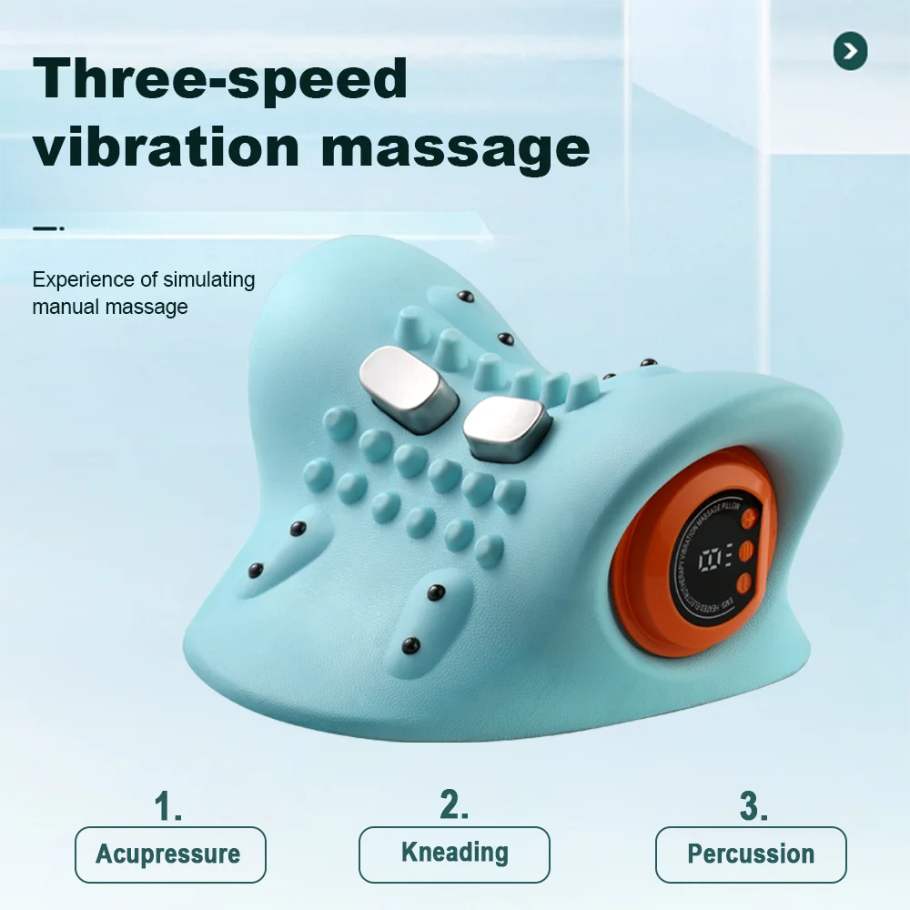 Neck Massager Pillow Adjustable Three speeds Heat Comfortable Stretching for Neck Shoulder Relaxation at Home Office Travel