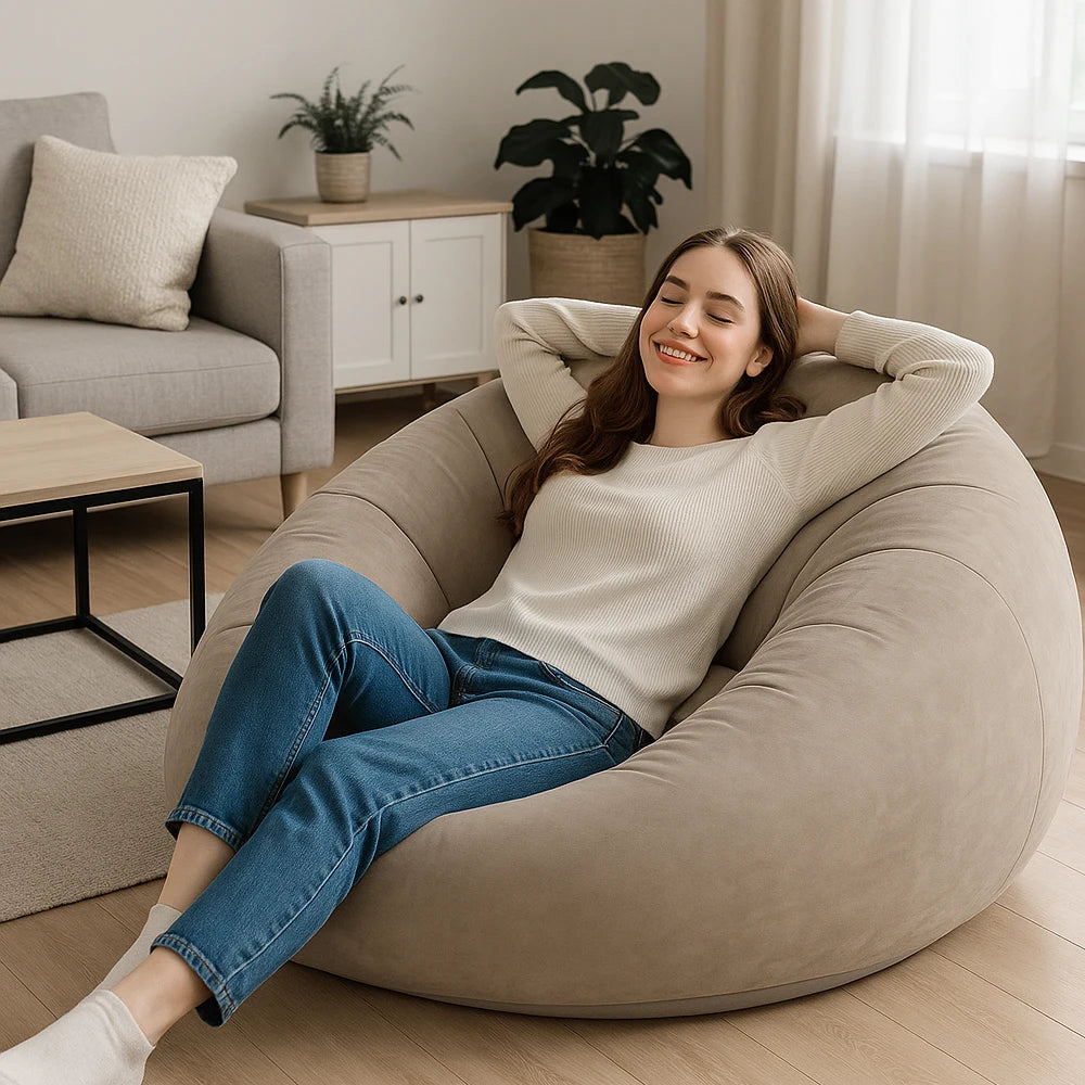 Brown Lazy Inflatable Sofa with Air Pump Spherical Sofa Chair Furniture for Bedroom and Living Room Indoor