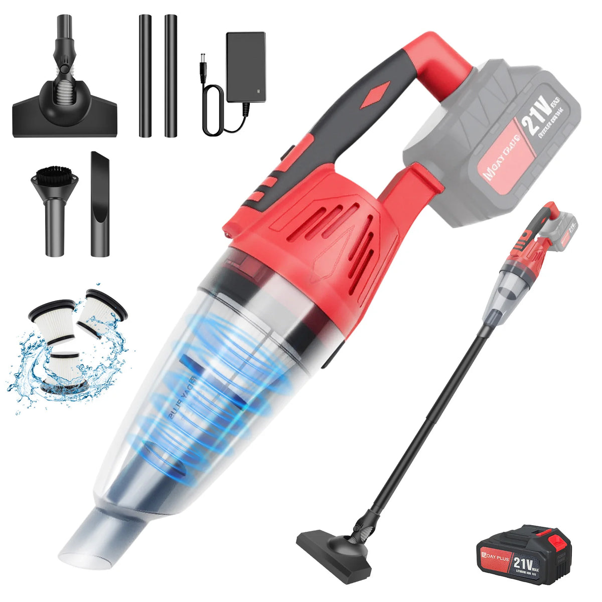 Cordless Vacuum Cleaner, 5500PA 2-in-1 Upright & Handheld Stick Vacuum, Up to 20Mins Runtime Lightweight Vacuums with Detachable Battery, for Hardwood Floor Carpet Car Pet Hair