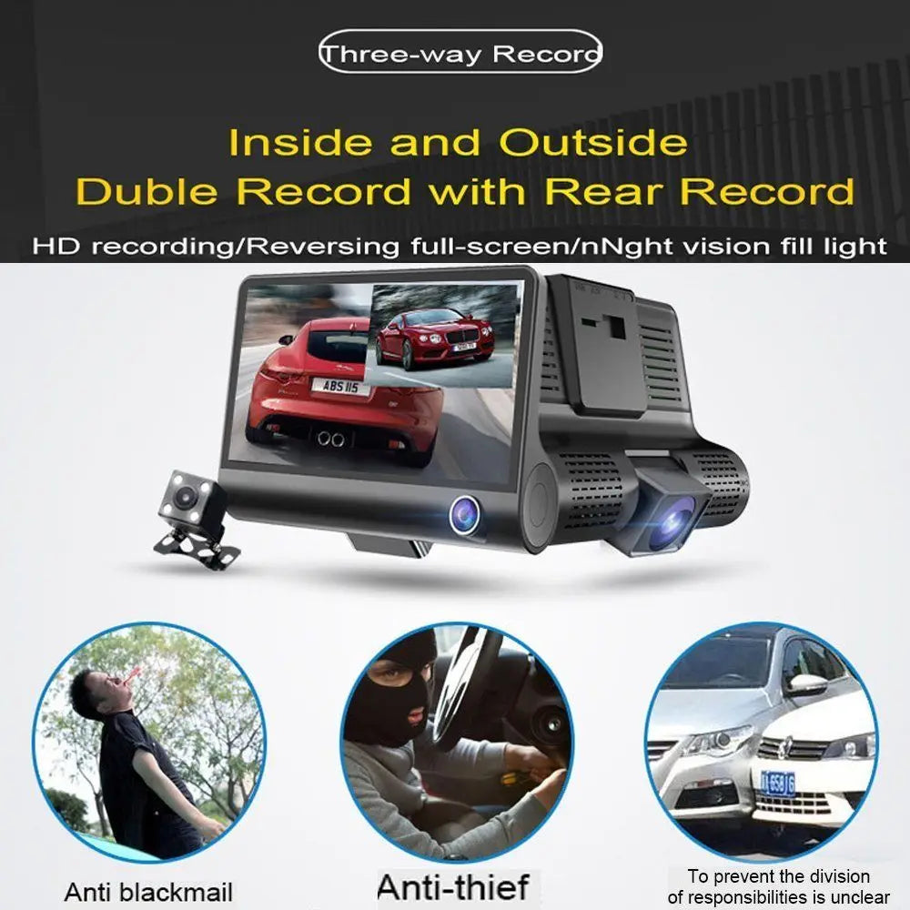 Podofo 3 Channel Car DVR 3-Lens Inside Vehicle Dash CamThree Way Camera DVRs Recorder Video Registrator Dashcam Camcorder