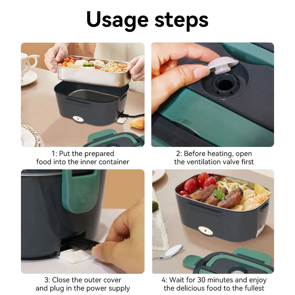 Portable Electric Lunch Box Stainless Steel Heated Food Container for Car/Office/Home Dining Box Microwave Oven