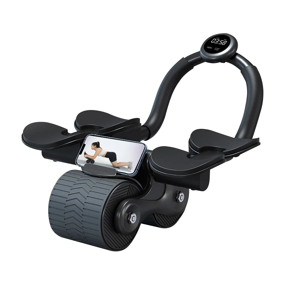 2-Wheel Ab Roller with Elbow Support Auto Rebound Abdominal Trainer Anti-Slip Handle & Counter Display for Core Workout