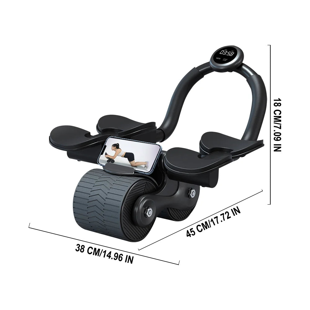 2-Wheel Ab Roller with Elbow Support Auto Rebound Abdominal Trainer Anti-Slip Handle & Counter Display for Core Workout