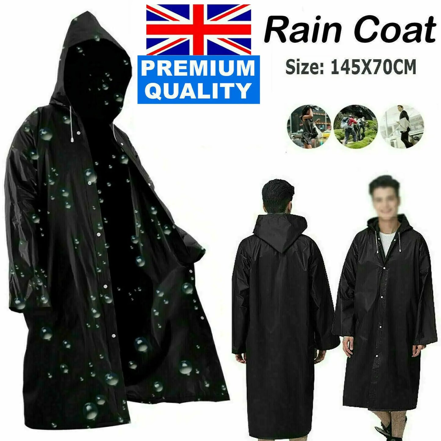 2X Waterproof Rain coat Poncho Reusable Plastic Adult Camping Festival Rain Coat