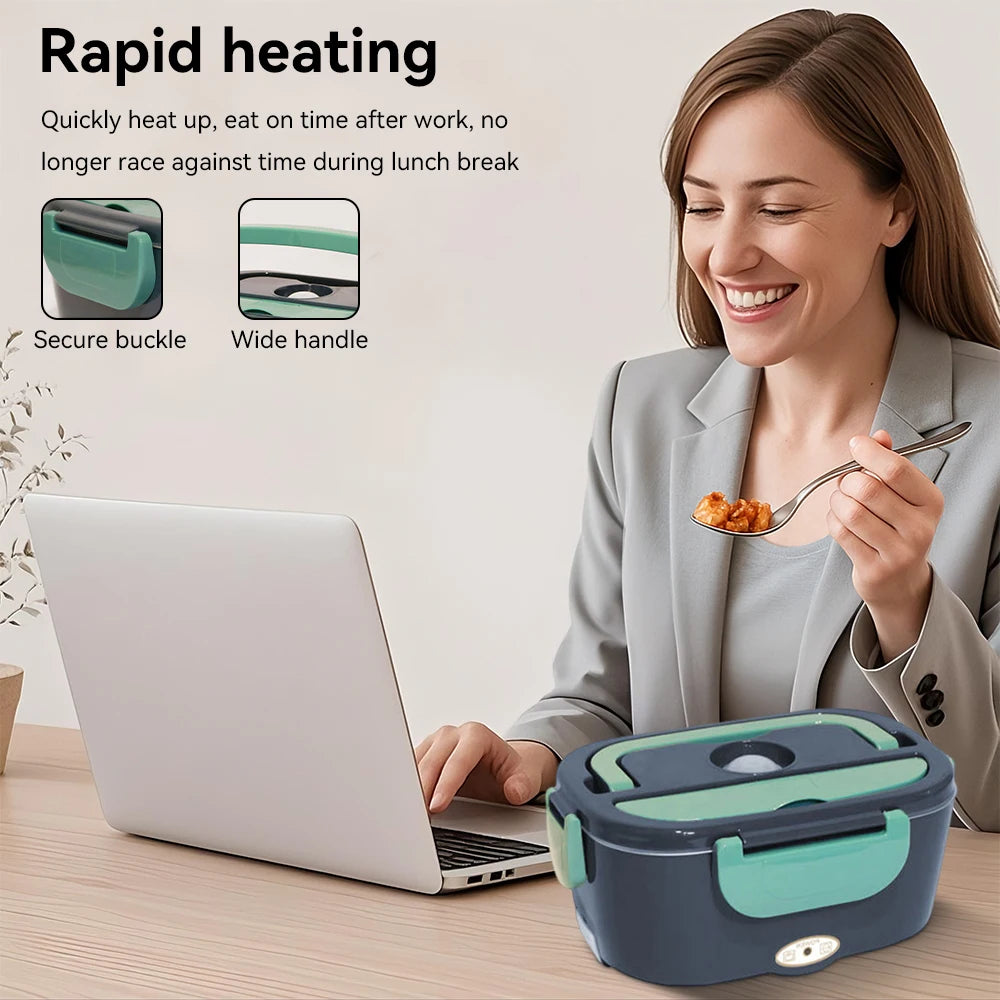 Portable Electric Lunch Box Stainless Steel Heated Food Container for Car/Office/Home Dining Box Microwave Oven