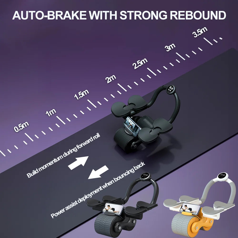 2-Wheel Ab Roller with Elbow Support Auto Rebound Abdominal Trainer Anti-Slip Handle & Counter Display for Core Workout