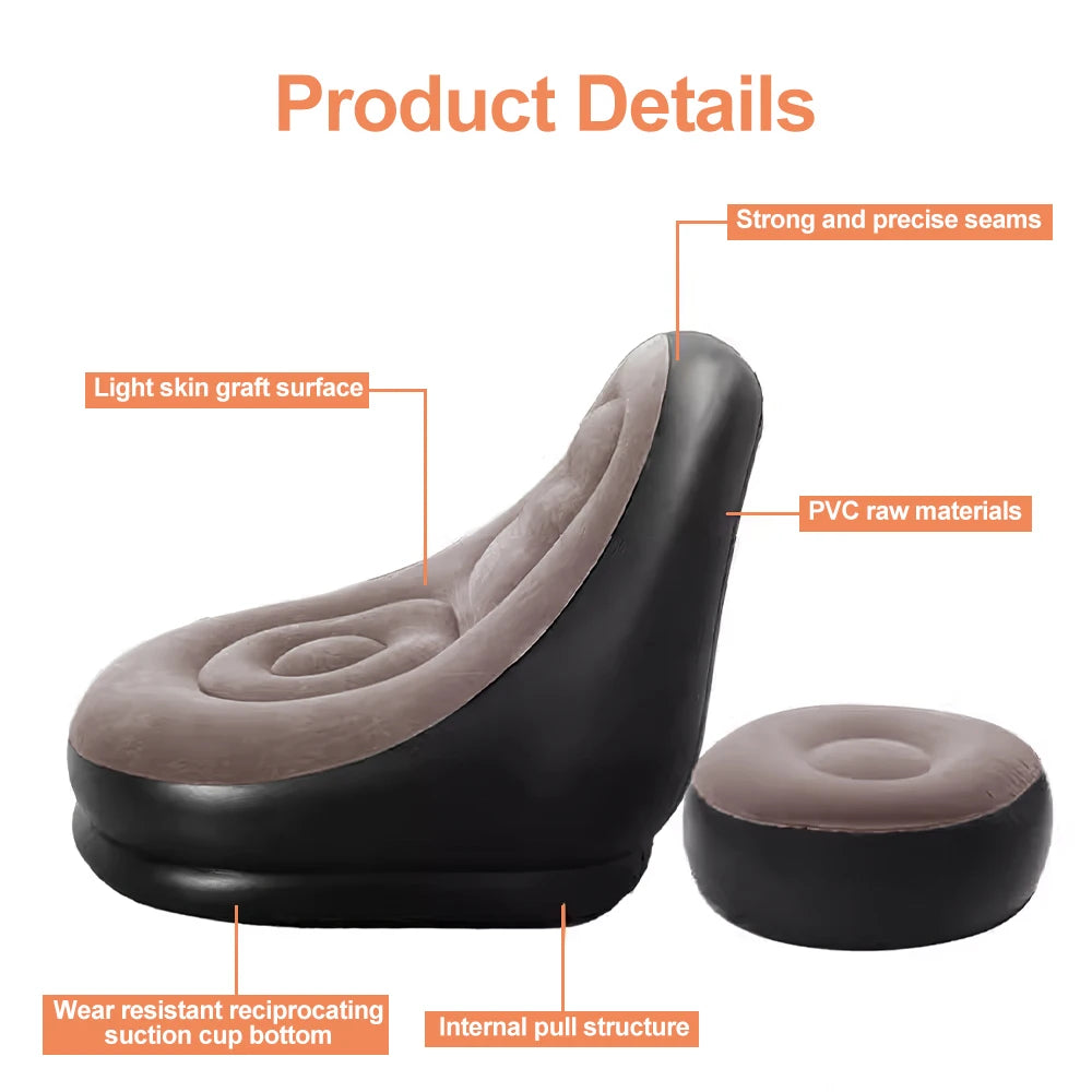 Inflatable Lounge Sofa Chair Foldable Indoor Outdoor Couch Portable Lazy Sofa Bed With Footstool For Living Room Bedroom Garden