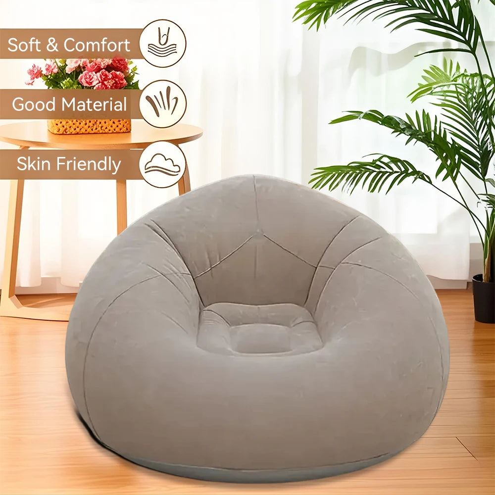 Brown Lazy Inflatable Sofa with Air Pump Spherical Sofa Chair Furniture for Bedroom and Living Room Indoor