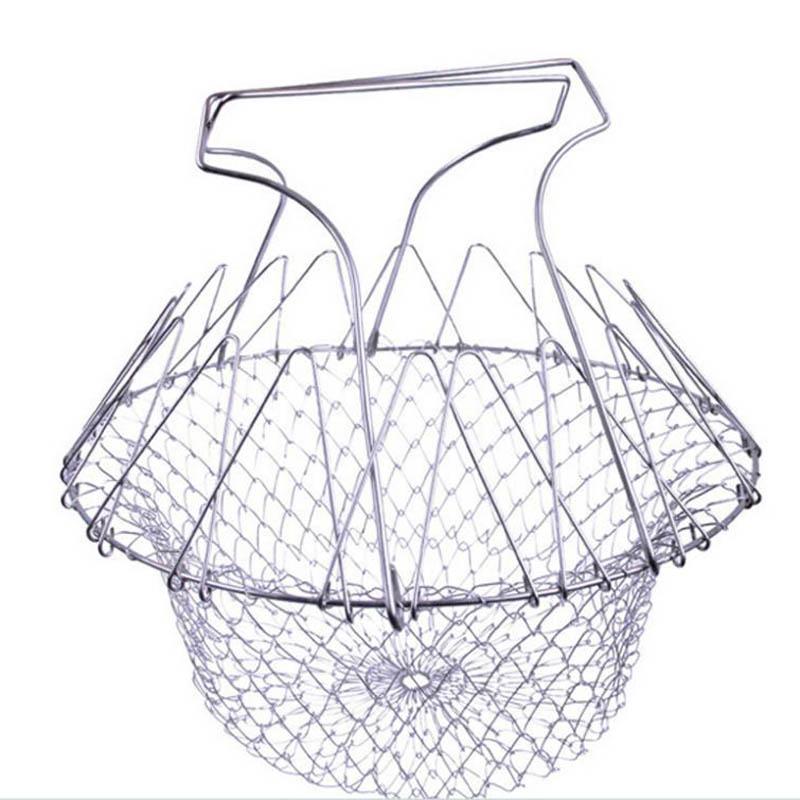 Foldable Steam Rinse Strain Fry Chef Basket Magic Mesh Basket Strainer Net Kitchen Cooking Tool Multifunction