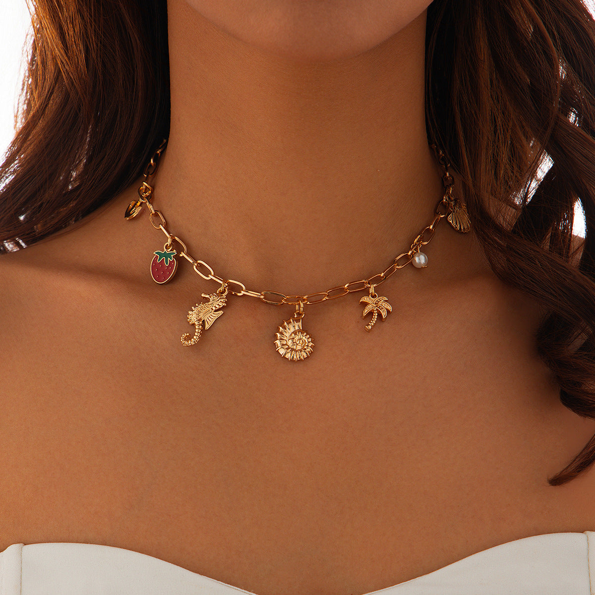 Ocean style fish tail imitation pearl tassel necklace necklaces beach starfish shell pendant accessories