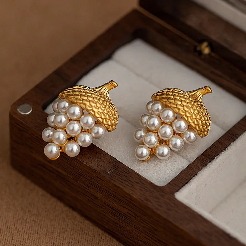 Silver Needle Grape Gold Color High Quality Simulated Pearl Earrings For Women Girl Party Gift Accessories