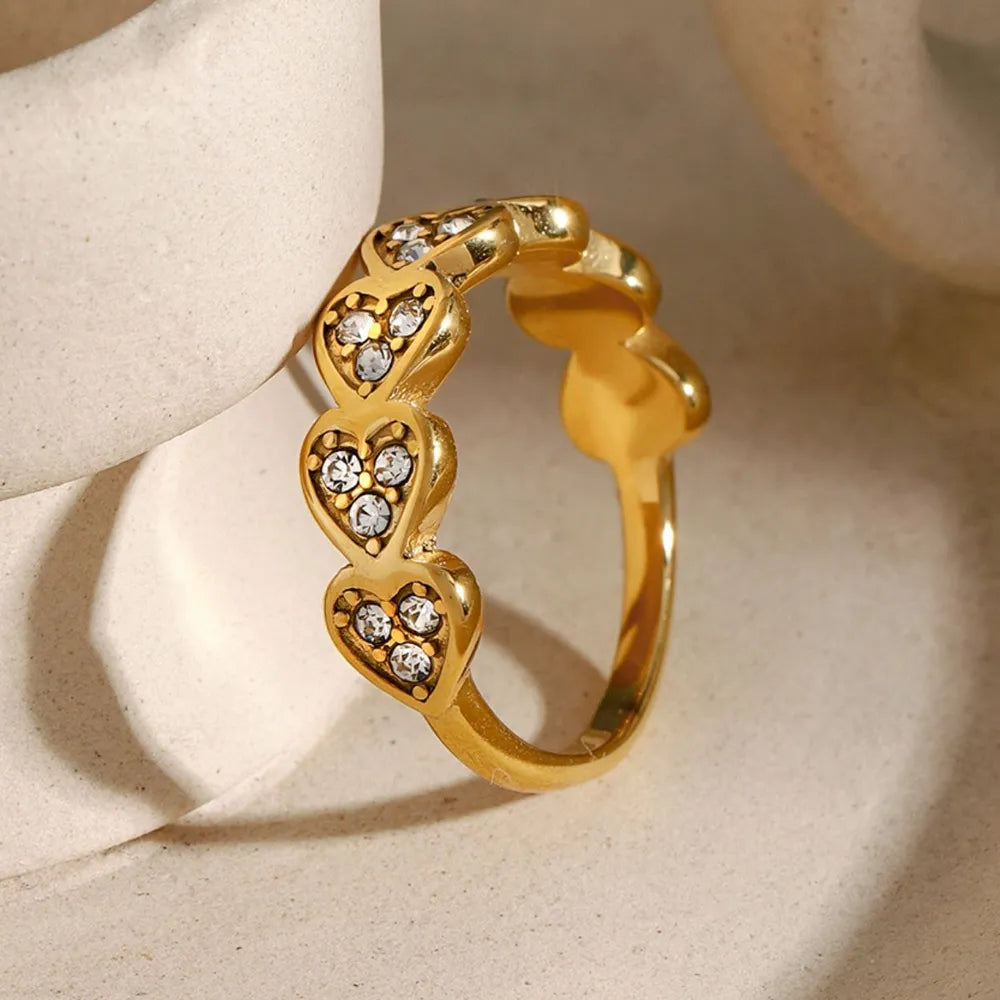 Stainless Steel Inlaid Zircon Heart Ring