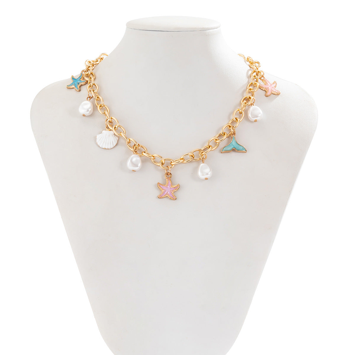 Ocean style fish tail imitation pearl tassel necklace necklaces beach starfish shell pendant accessories