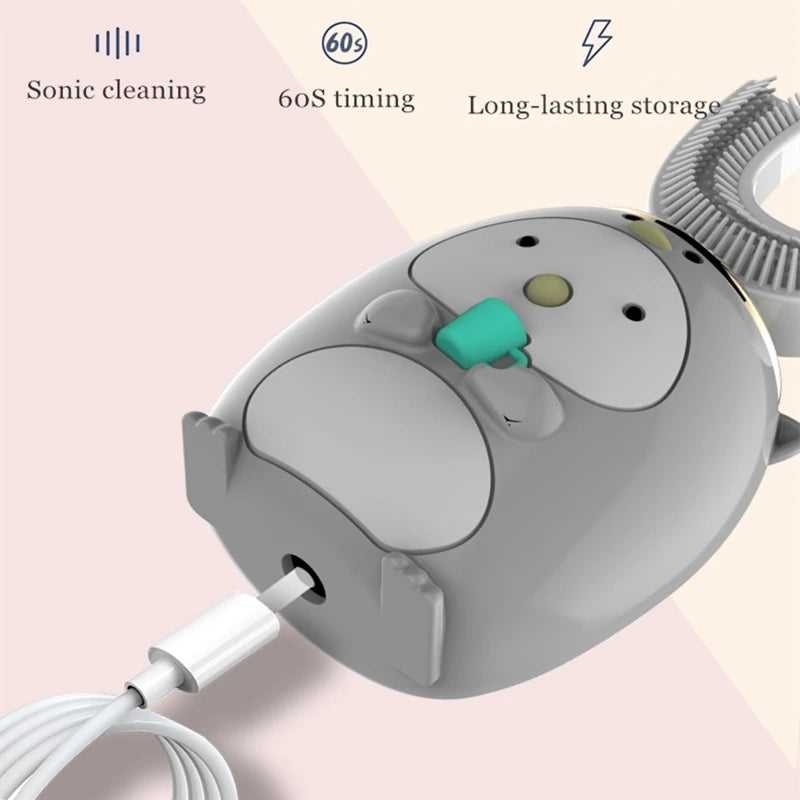 Smart U 360 Degrees Kids Sonic Electric Toothbrush Silicon USB Automatic Ultrasonic Teeth Tooth Brush Cartoon Pattern Children