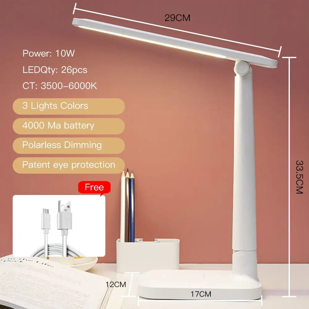 Led Table Lamp 3 Color Stepless Dimmable Touch Foldable USB Chargeable Desk Lamp Bedside Eye Protection Reading Night Light DC5V
