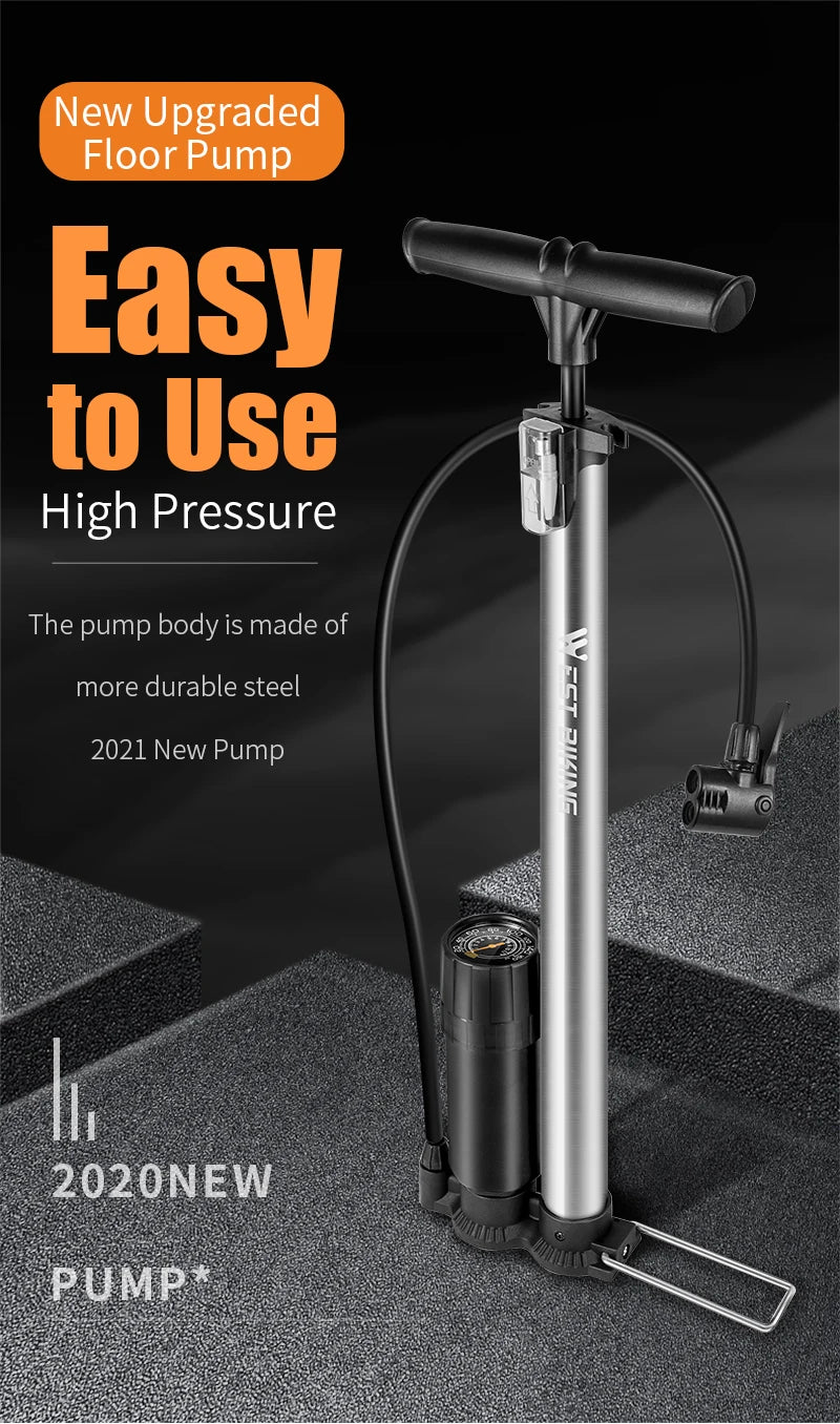 WEST BIKING Bike 120/160PSI Floor Pump High Pressure Cycling Pump Air Inflator Schrader Presta Valve Road MTB Bicycle Tire Pump