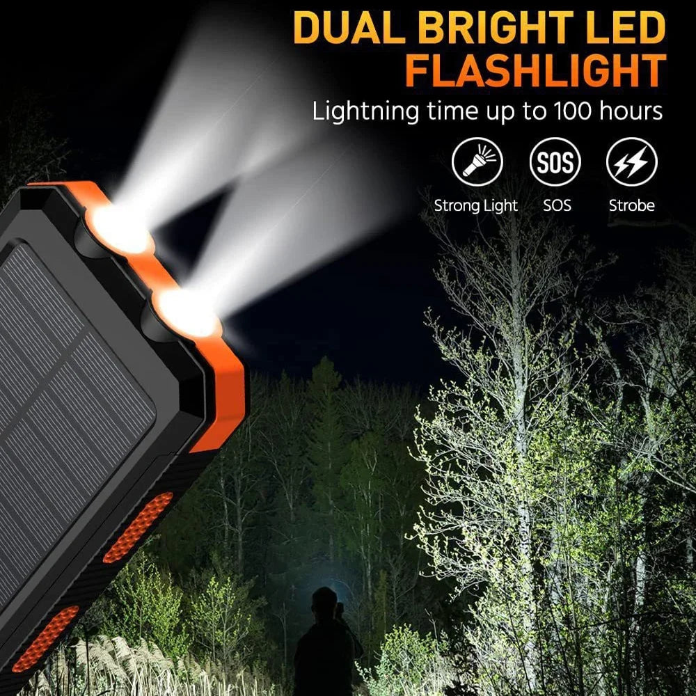 20000mAh Portable Solar Power Banks Outdoor Backup Power External Battery Pack with LED Light Compass Powerbanks