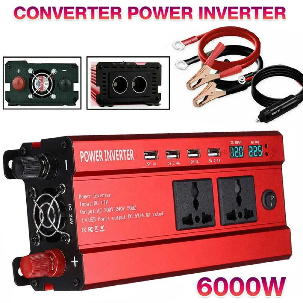 Car Power Inverter Converter Sine Wave DC 12V to AC 220V Transformer Convert LED Dispaly Converter Car Charger Converter Adapter