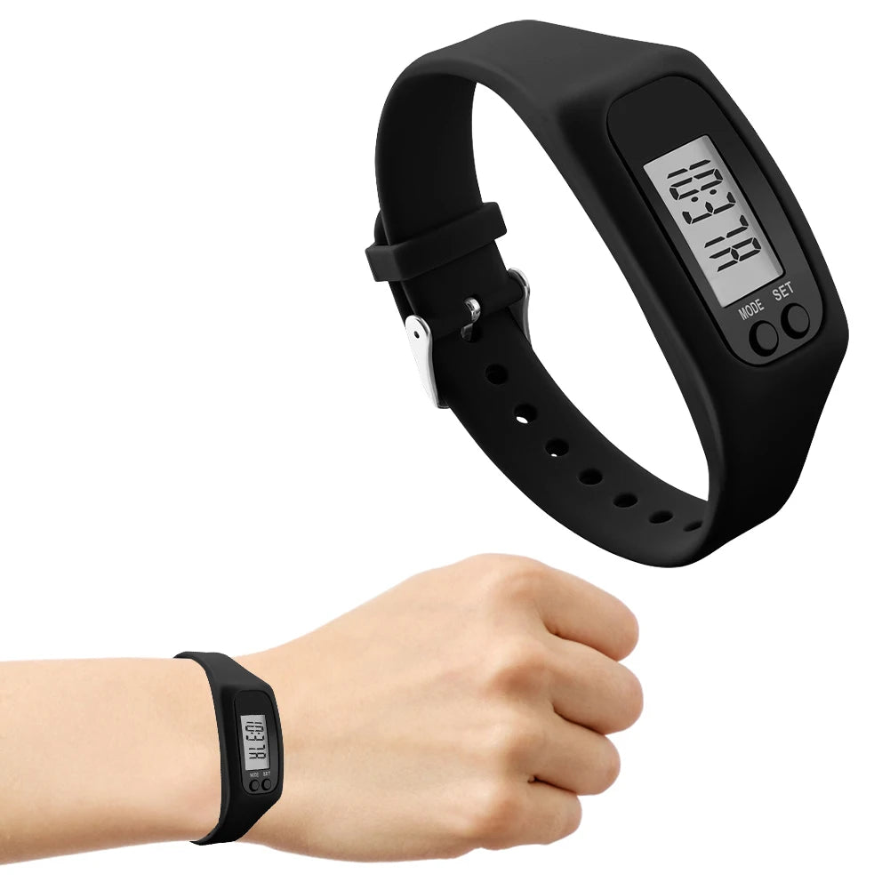 LED Pedometer Bracelet Walking Running Pedometer 12/24H Time Display Silicone Step Tracker Multi-Function for Outdoor Sports