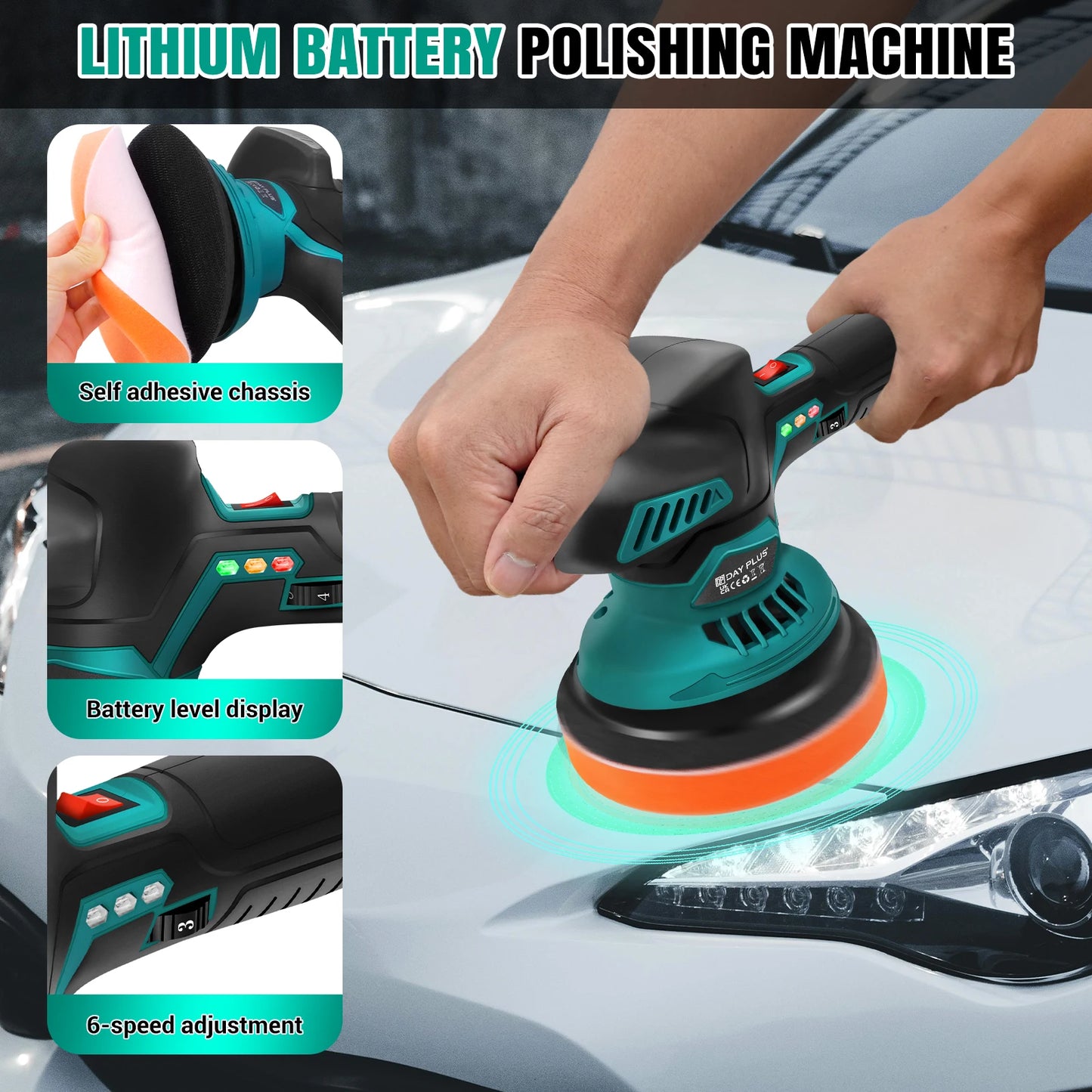 Cordless Car Buffer Polisher, Electric Polishing Machines Car Buffers and Polishers Kit,8 Variable Speed ,2*12V 2.0Ah Batteries