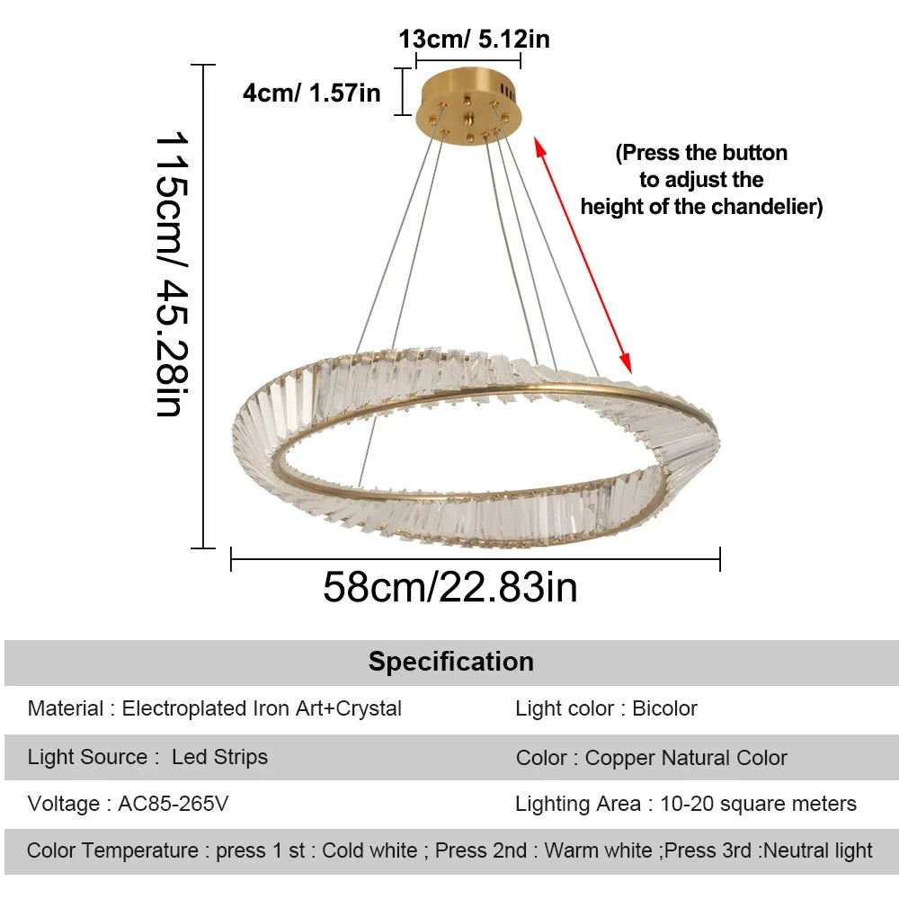 Modern Pendant Light Crystal Led Ceiling Lamp Gold Chandelier Möbius Strip Lustre Luxury Living Dining Room Home Decor Fixture