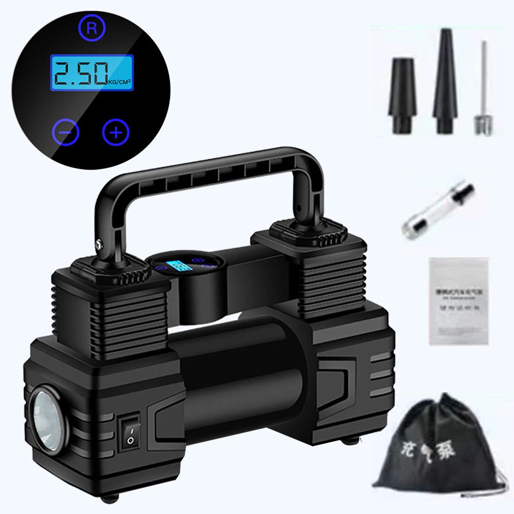 12V 150PSI Mini Air Compressor Dual Cylinder with LED Light Heavy Duty Tire Inflator Car Electric Air Pump Auto Inflatable Pump