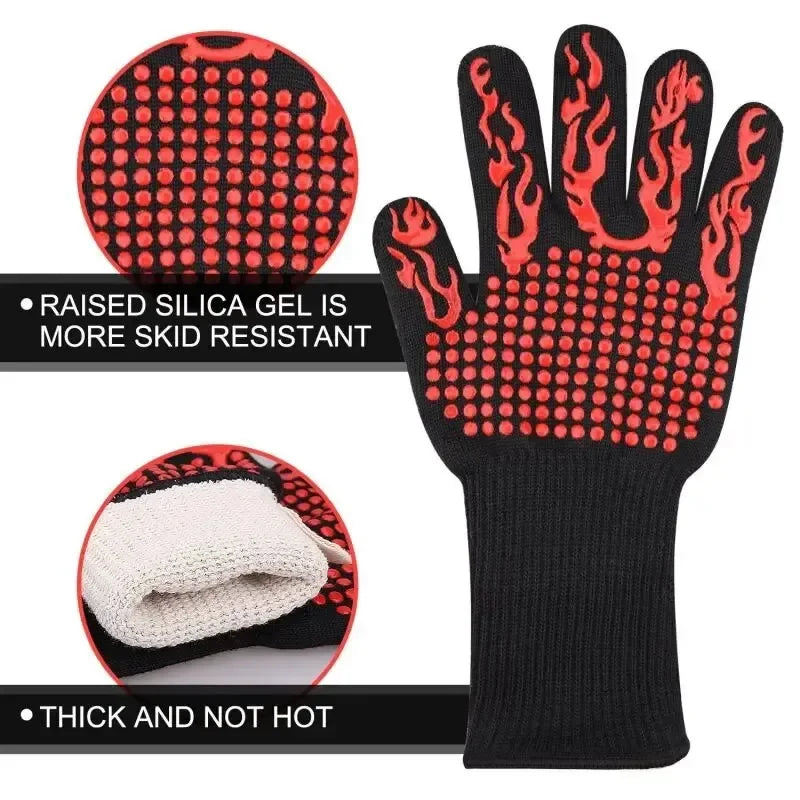 1pc Heat Resistant Oven Gloves Cut Resistant Non-Slip Silicone BBQ Gloves for Kitchen Grill Camping Cookware