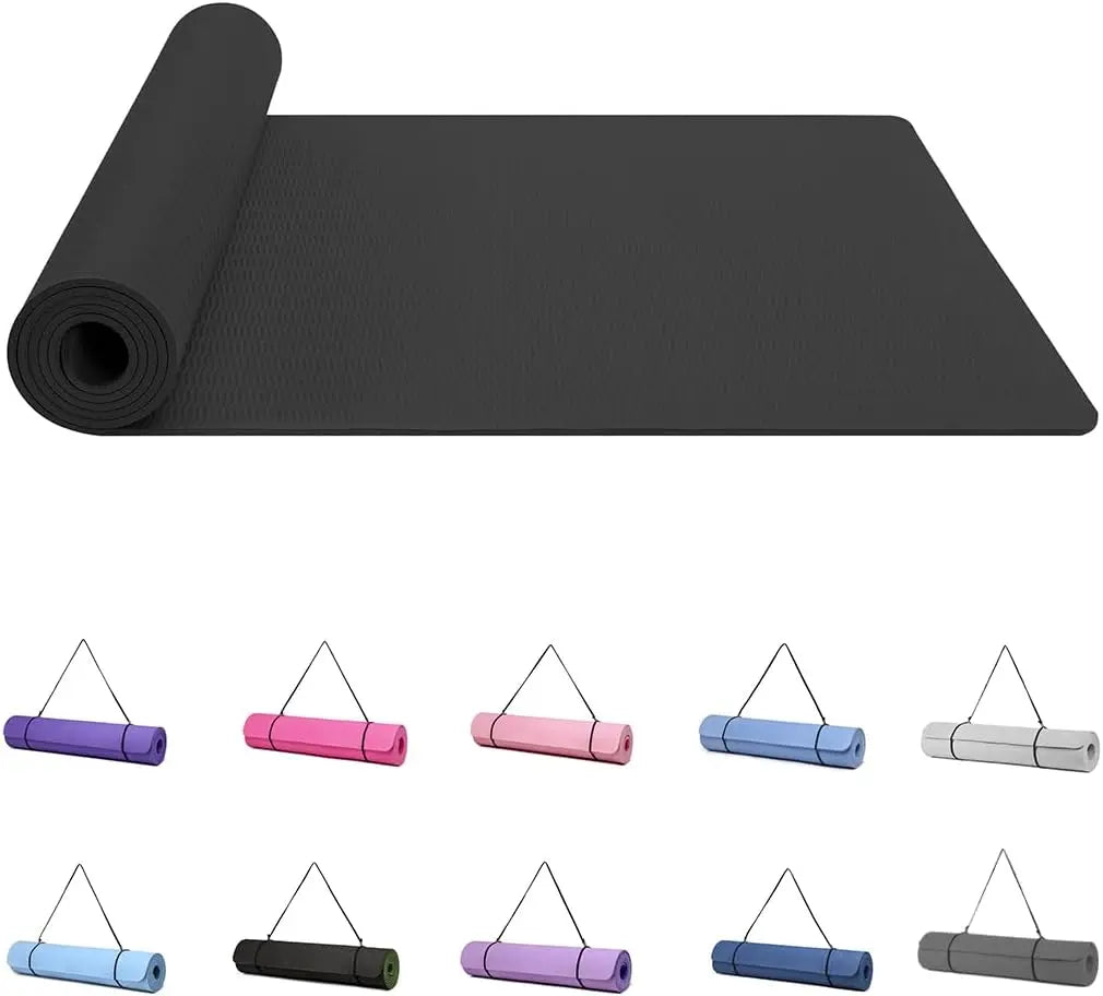 Good Nite Yoga Mat Gymnastics Pilates Exercise Mat for Women Non-Slip Thick 6mm with Carry Strap Tpe 183 x 61 x 1cm