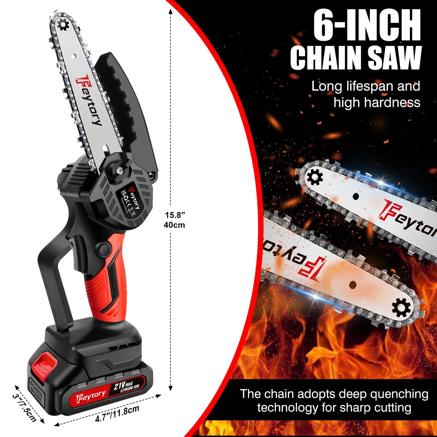 DayPlus Mini Chainsaw Cordless 6 Inch with Large LI-ion Battery, Powerful Electric Chainsaw with 2 Chains and Security Lock Saw