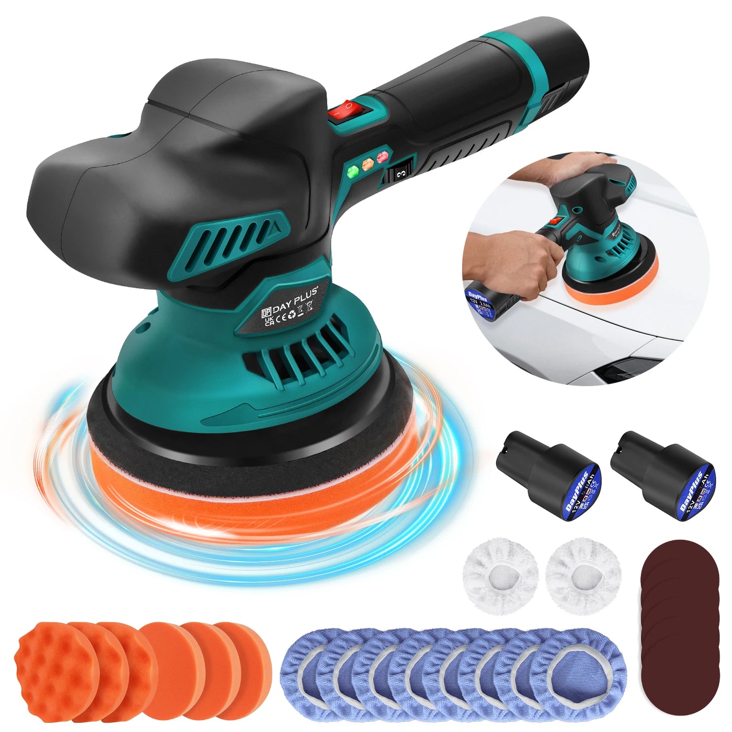 Cordless Car Buffer Polisher, Electric Polishing Machines Car Buffers and Polishers Kit,8 Variable Speed ,2*12V 2.0Ah Batteries