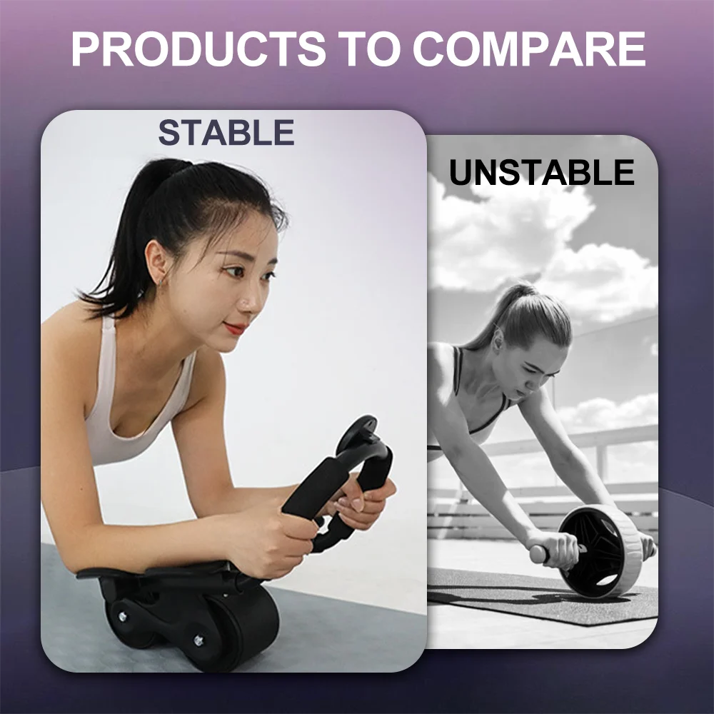 2-Wheel Ab Roller with Elbow Support Auto Rebound Abdominal Trainer Anti-Slip Handle & Counter Display for Core Workout