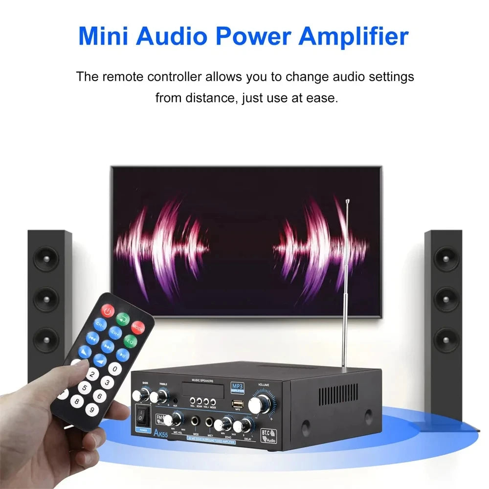 AK55 HiFi Digital Amplifier Channel 2.0 Bluetooth Surround Sound AMP Max Power 90Wx2 Speaker for Home Car BT 5.0 Audio AMP