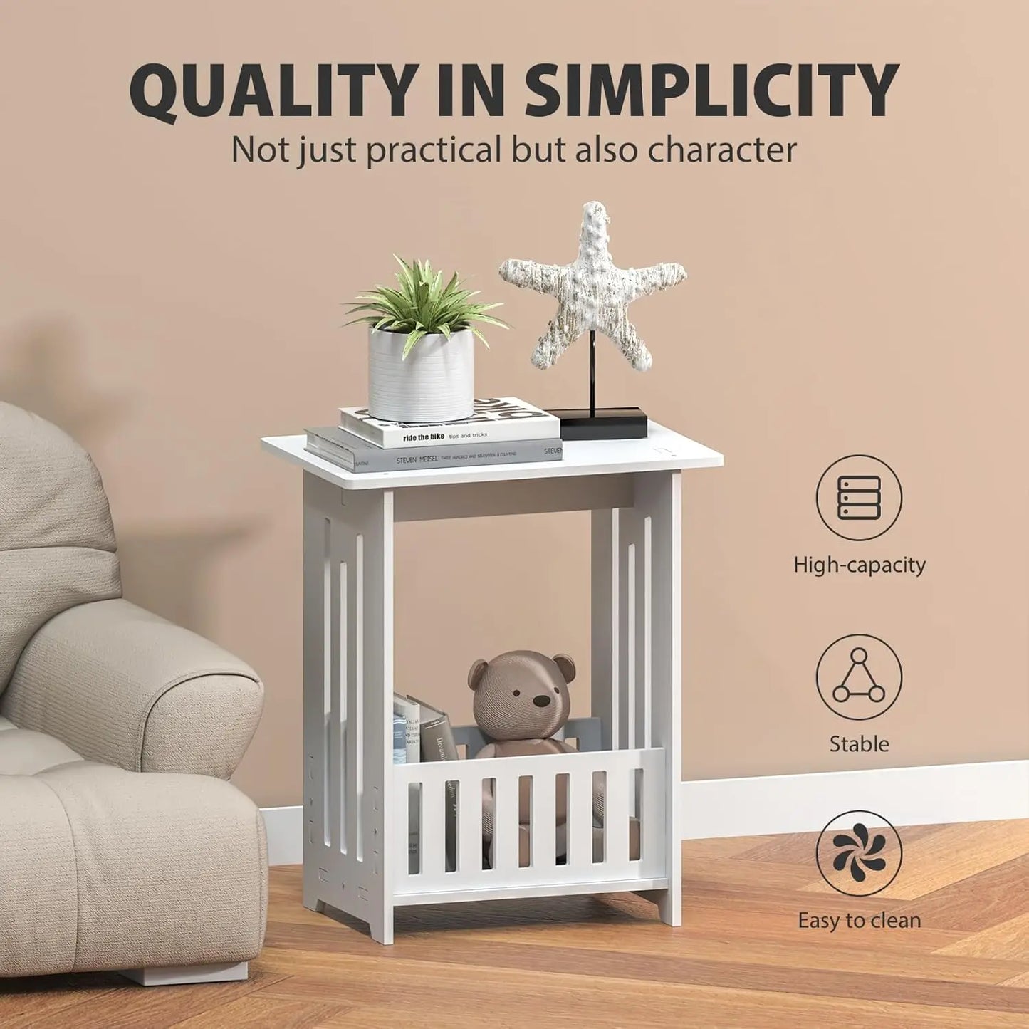 Bedside Tables white Nightstand Storage Display Unit Side Table End Table for Home 22*34*40cm