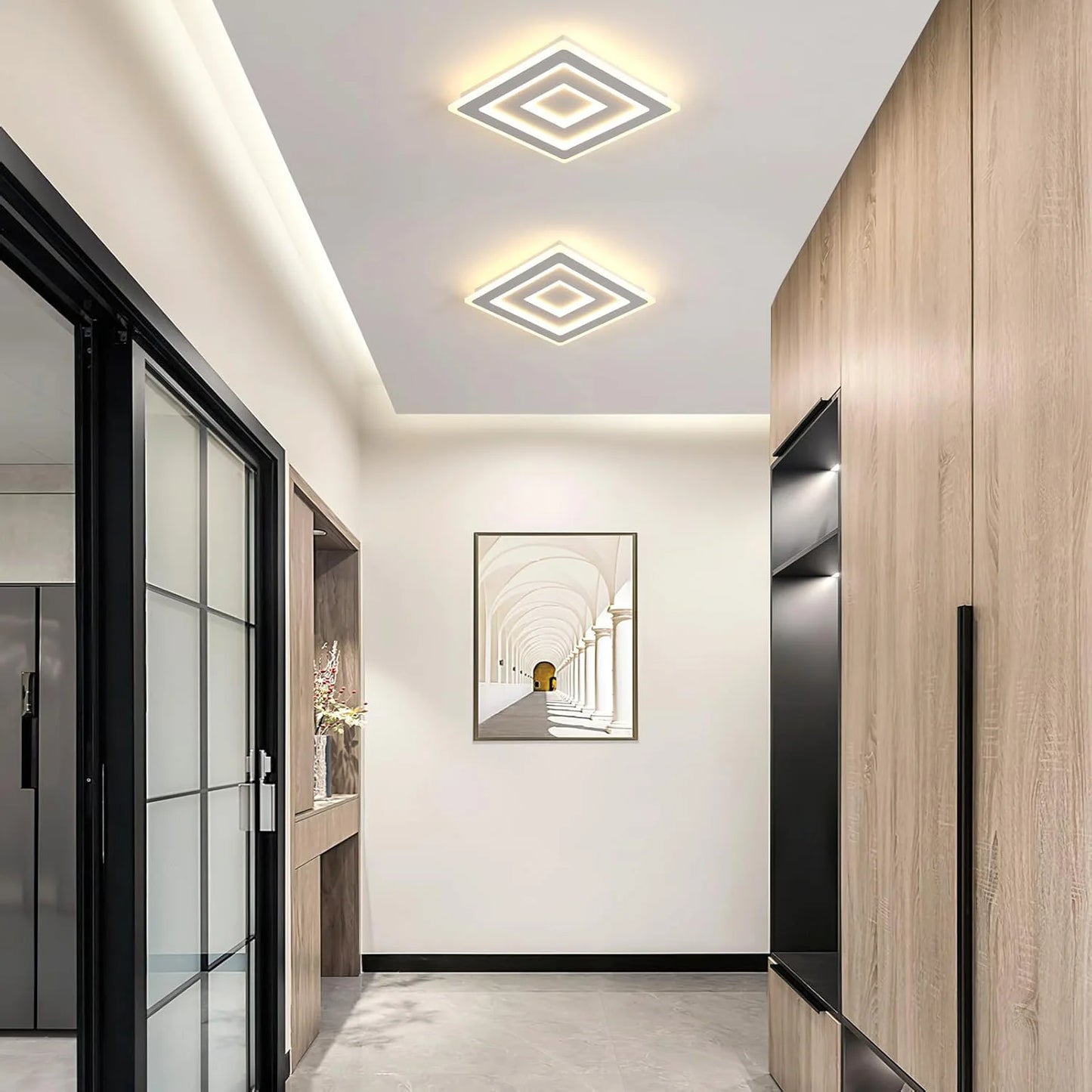 Modern Square LED Ceiling Light,28W Acrylic Ceiling Lamp,White Ceiling Chandelier for Bedroom,Living Room Warm Light 3000K
