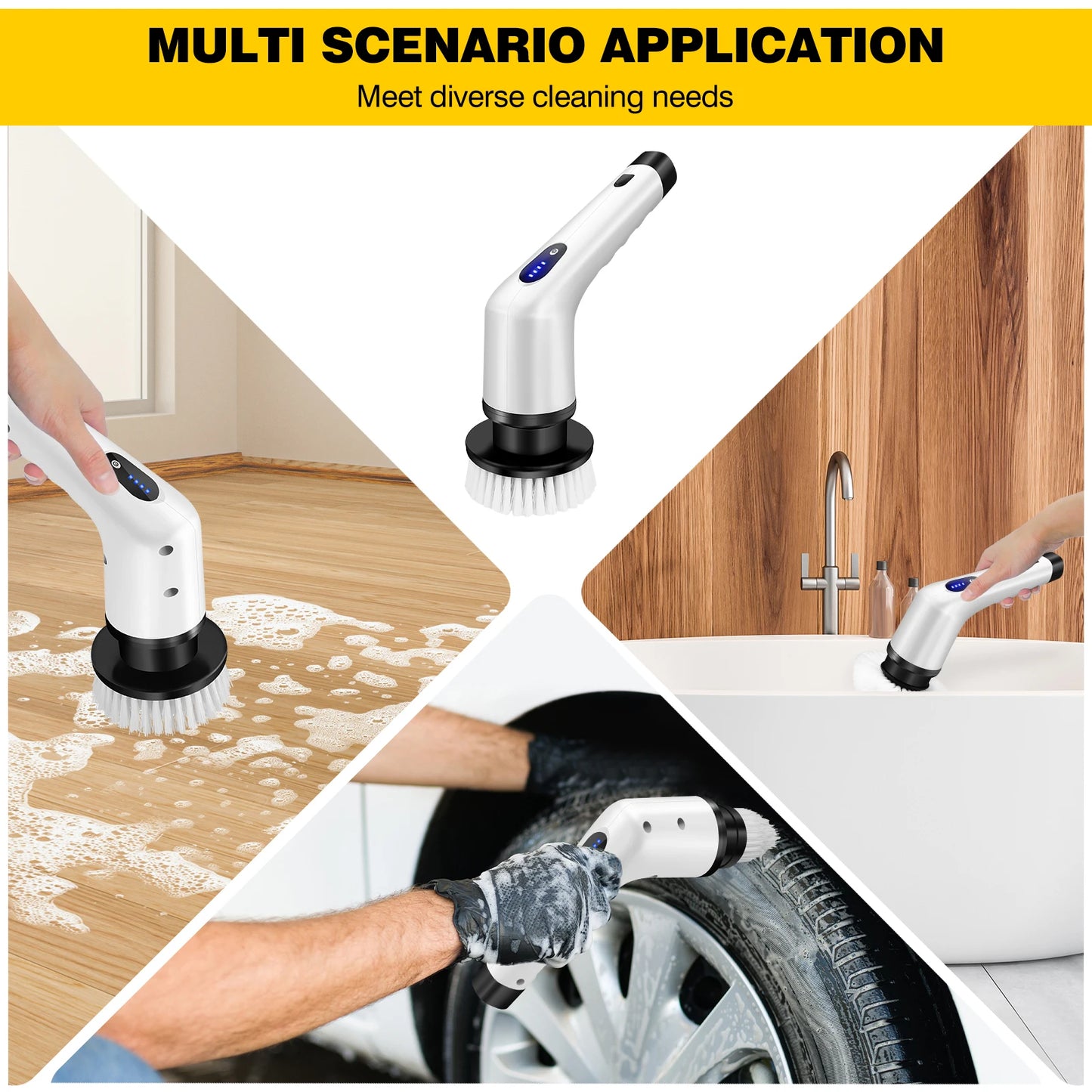 WEIRONG - Household 3 In 1 Electric Cleaning Brush Cordless Rechargeable Shower Washer White Spin Scrubber Quickly Clean Dirty