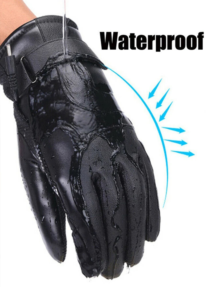 USB Heated Gloves Waterproof Thermal Heated Gloves PU Leather Heating Gloves Soft Winter Outdoor Warm Gloves for Off Road Skiing