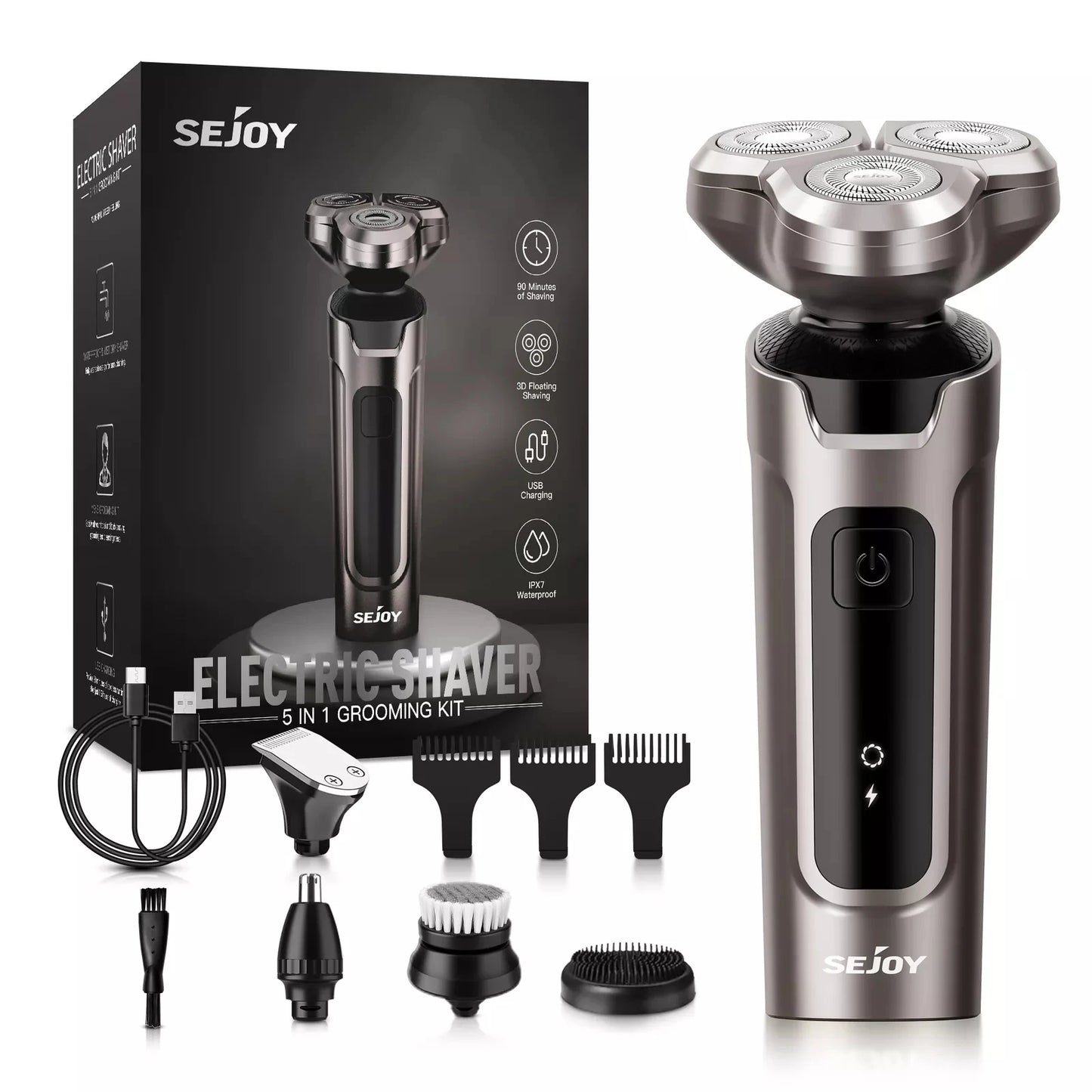 Sejoy Shaver Barber for Men 5 in 1 Electric Razor Rechargeable with Beard Trimmer Lithium Battery Portable Shavers for Travel