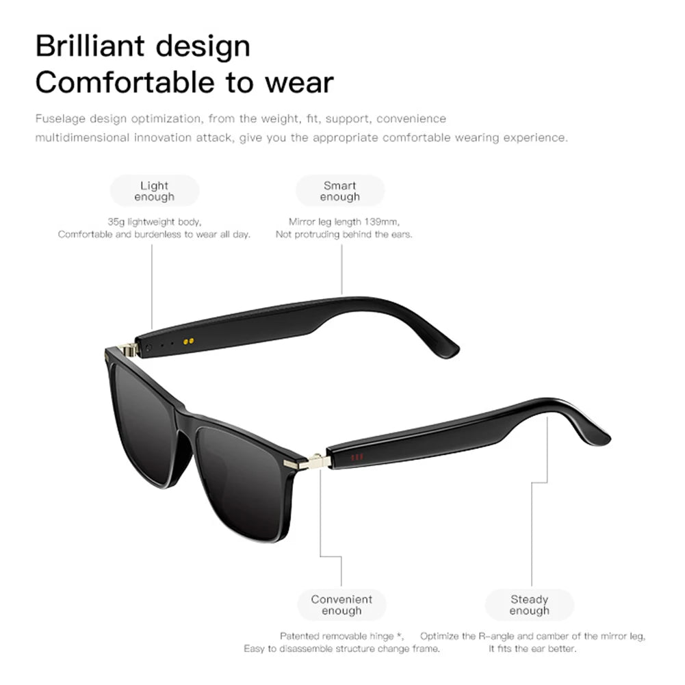 Smart Glasses with AI Translator BT Glasses Hands-Free Music & Calls Outdoor Sports Headphones for Men Women