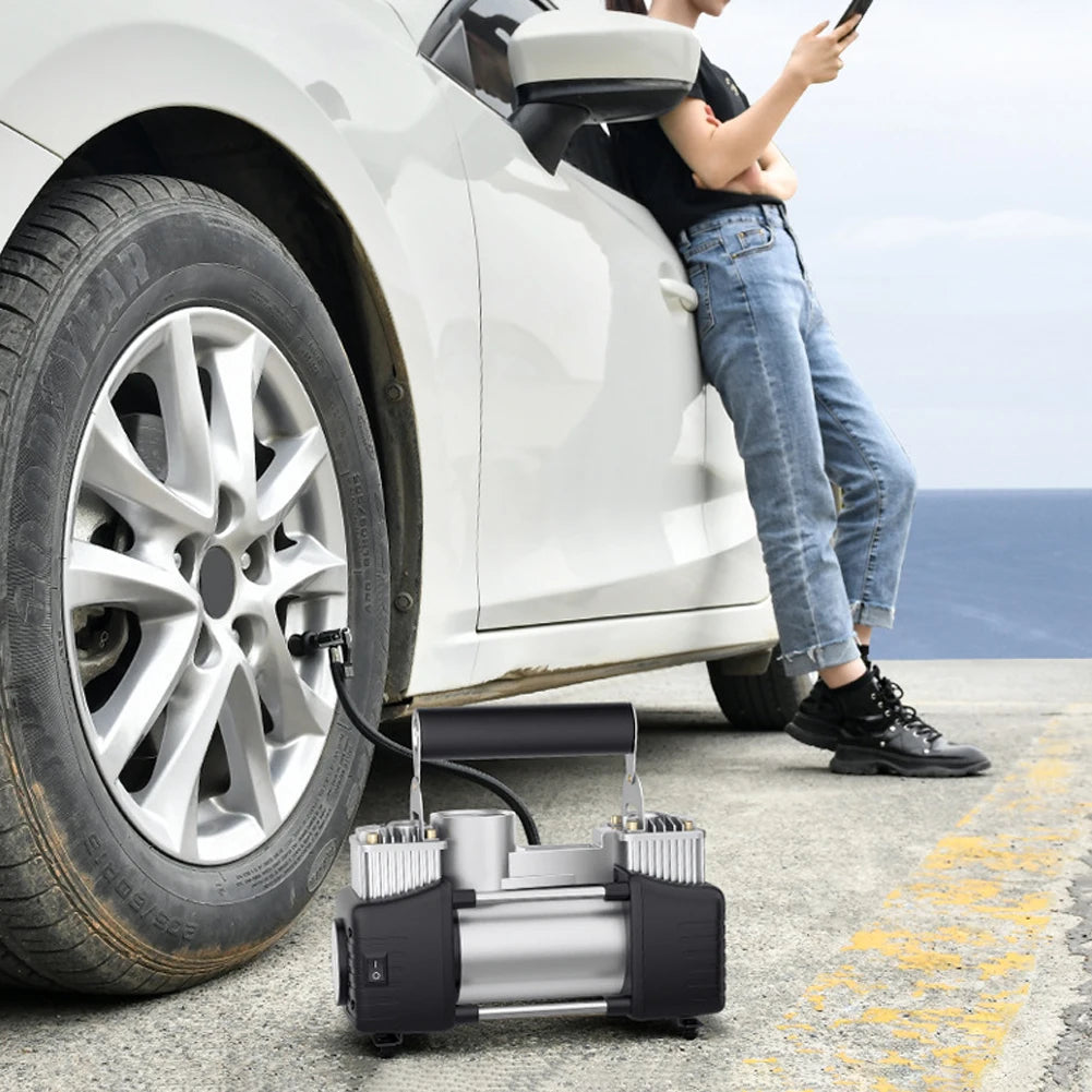 12V Portable Dual Cylinder Air Pump 150PSI Electric Car Tyre Inflator Automotive Inflation Pump Portable Dual Purpose Air Pump