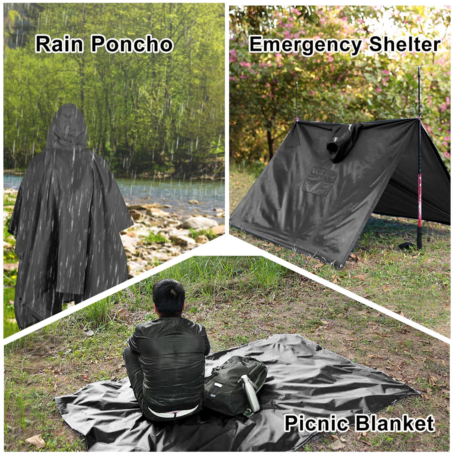 Hooded Lightweight Rain Poncho with Pocket | Waterproof Rain Gear & Sun Shelter for Camping, Hiking & Travel