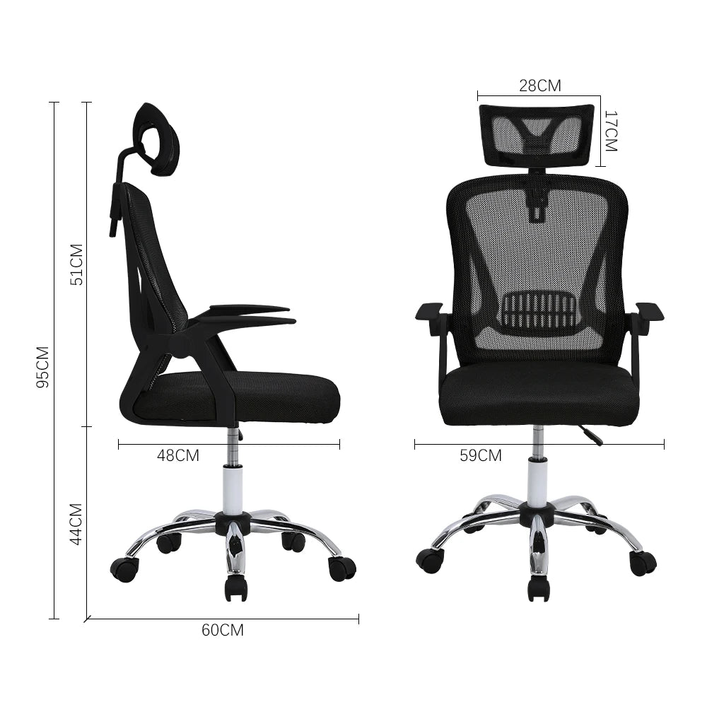 Voltsify Ergonomically designed Swivel Office Chair with Headrest-White/Black,59cm W x 60cm D x 95cm H