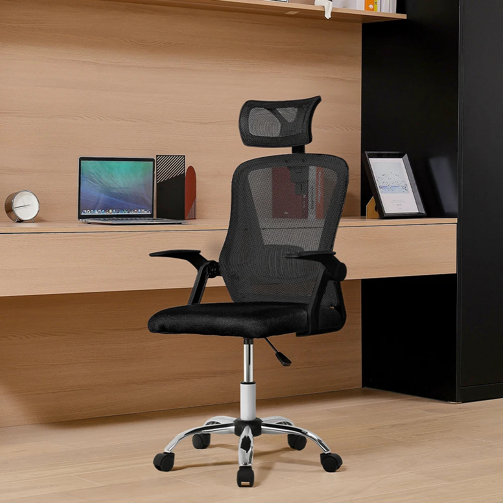 Voltsify Ergonomically designed Swivel Office Chair with Headrest-White/Black,59cm W x 60cm D x 95cm H