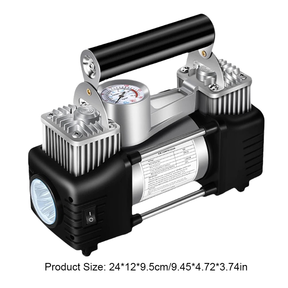 12V Portable Dual Cylinder Air Pump 150PSI Electric Car Tyre Inflator Automotive Inflation Pump Portable Dual Purpose Air Pump