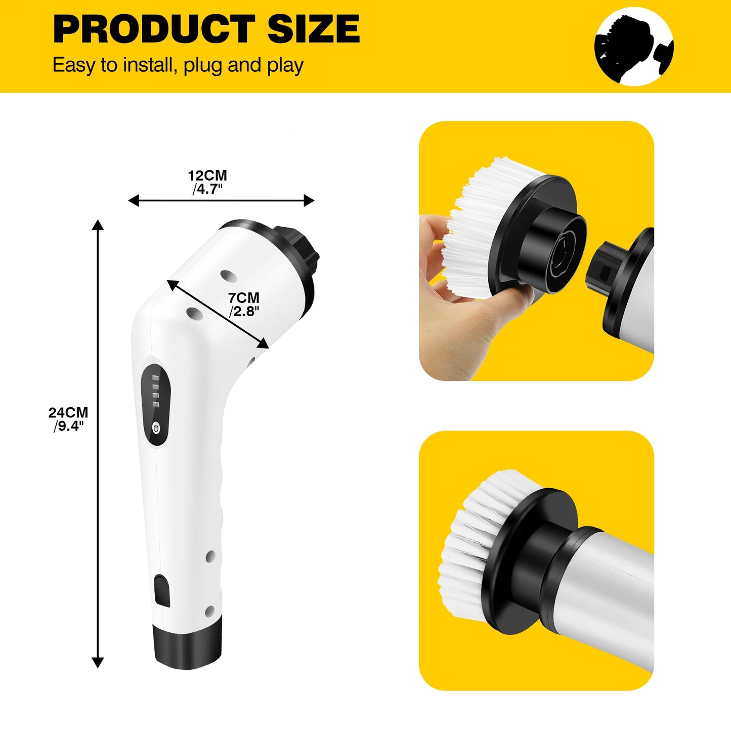 WEIRONG - Household 3 In 1 Electric Cleaning Brush Cordless Rechargeable Shower Washer White Spin Scrubber Quickly Clean Dirty