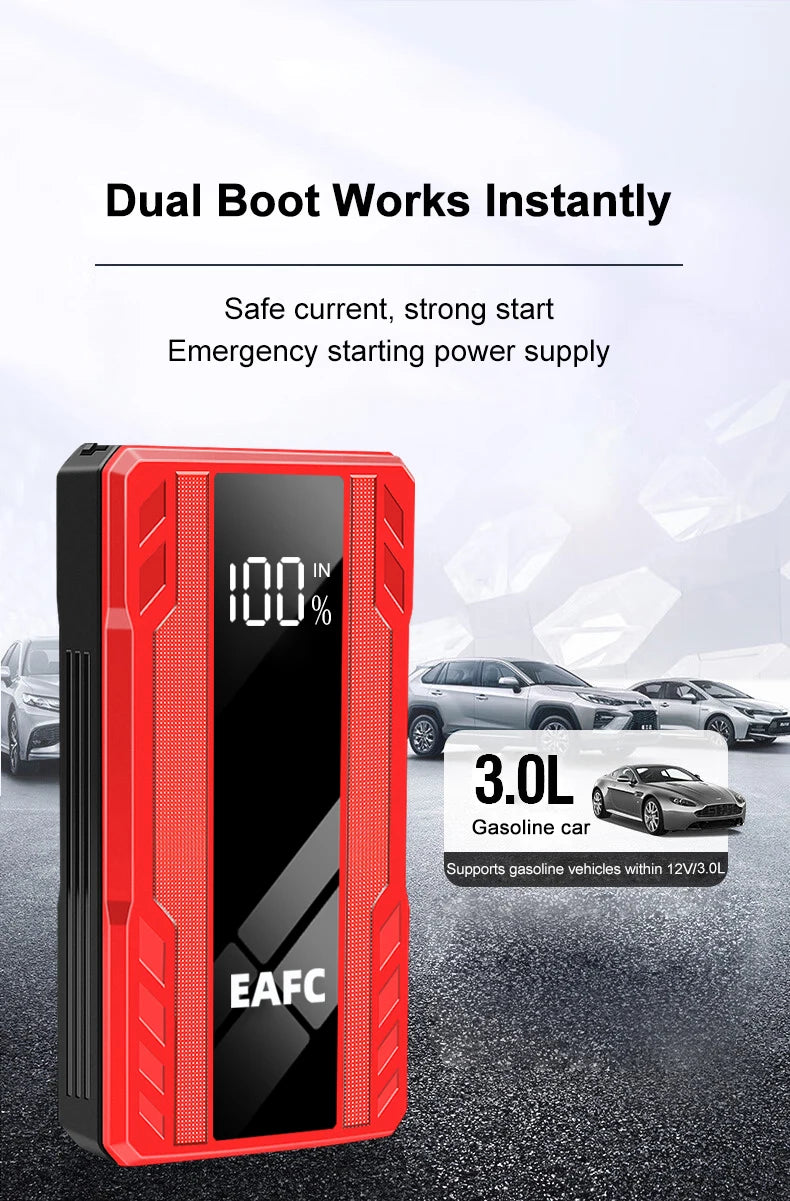 EAFC 1000A/1200A Jump Starter Power Bank Portable Charger Starting Device for 3.0L Emergency Car Battery Jump Starter