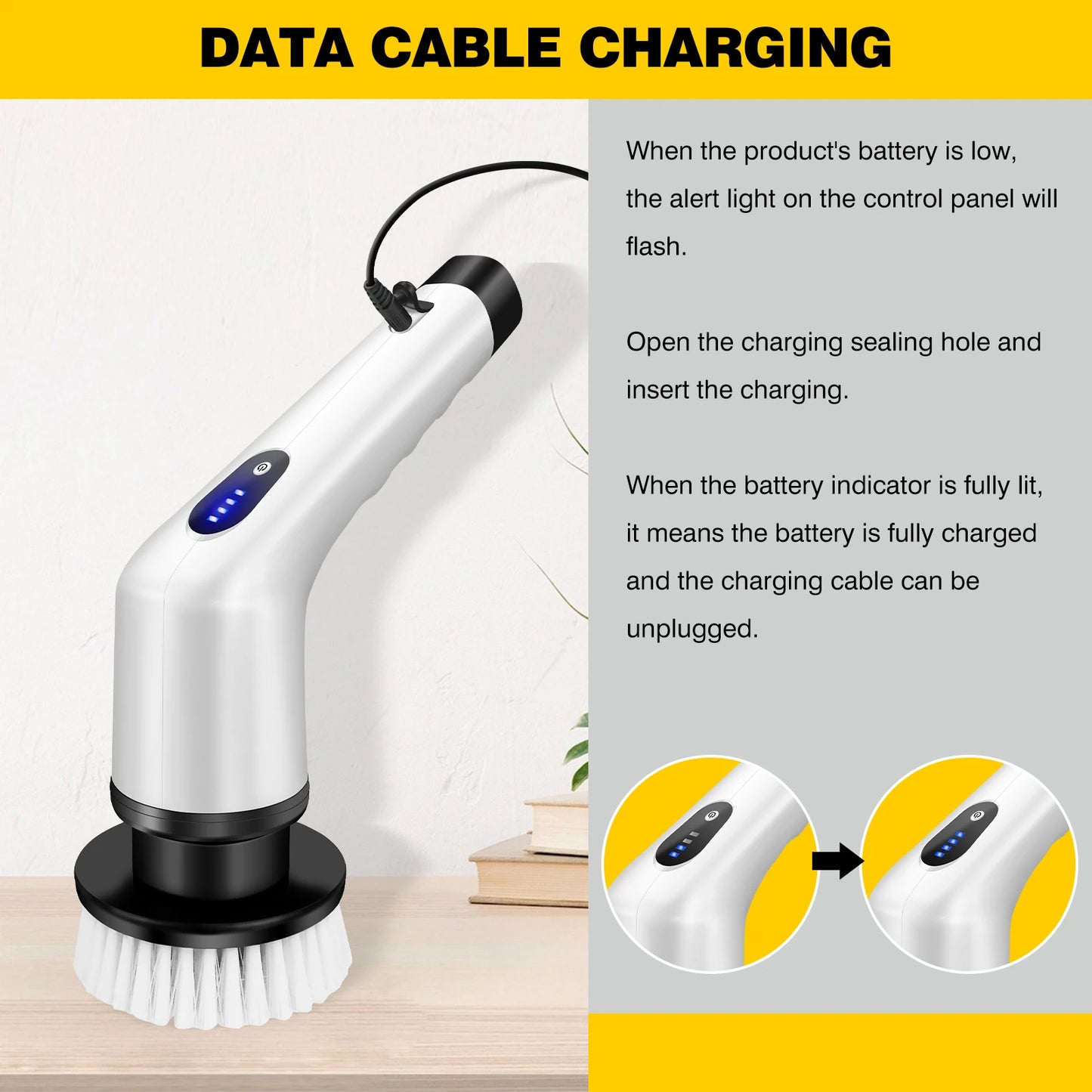 WEIRONG - Household 3 In 1 Electric Cleaning Brush Cordless Rechargeable Shower Washer White Spin Scrubber Quickly Clean Dirty