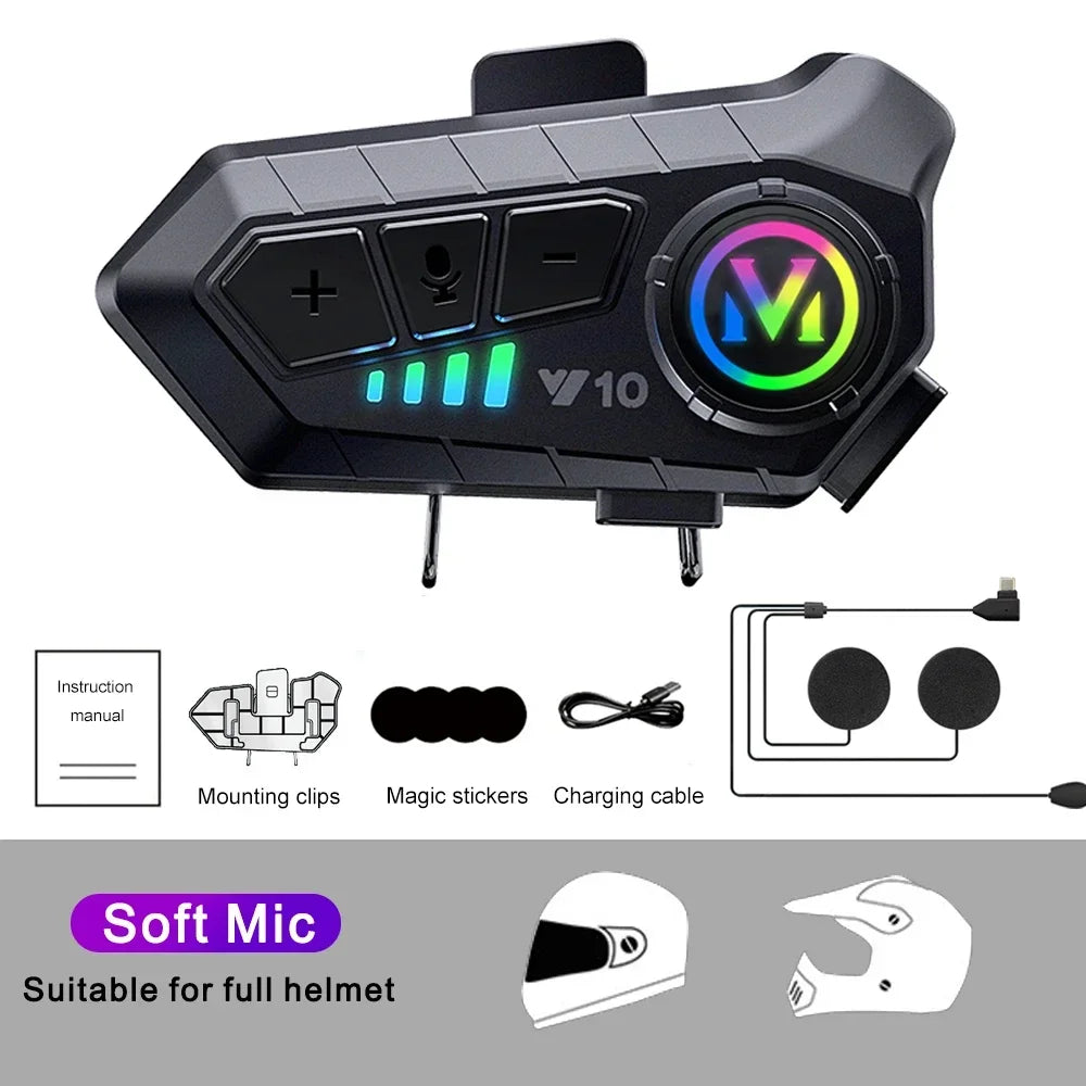 Y10 Bluetooth 5.3 Helmet Headset Wireless Hands-free Call Phone Kit Motorcycle Waterproof Earphone Music Player Speaker for Moto
