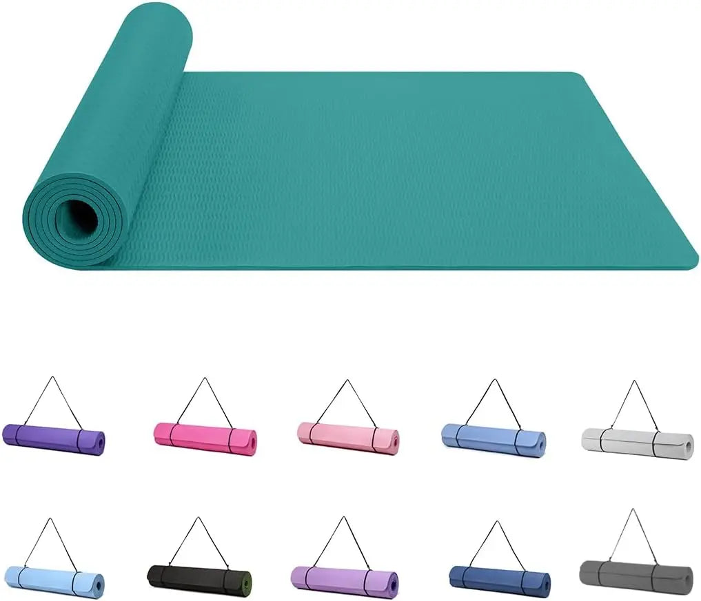 Good Nite Yoga Mat Gymnastics Pilates Exercise Mat for Women Non-Slip Thick 6mm with Carry Strap Tpe 183 x 61 x 1cm